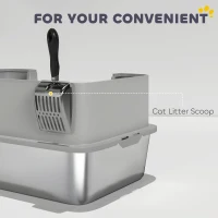 PawHut Stainless Steel Litter Box with High Sides, Metal Cat Litter Box with Scoop, Pedal, Anti-Urine Leakage, Non-Sticky(m-8)