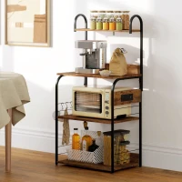 HOMCOM Baker's Rack with Charing Station, Microwave Shelf with Power Outlet, USB Charger and 4 Hooks, Rustic Brown(m-10)
