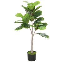 HOMCOM Artificial Fiddle Leaf Fig Tree, 43" Potted Plant with Flocked Soil for Home Office Decor, Green(m-1)