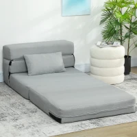 HOMCOM Folding Chair Bed with Pillow, Modern Linen Sleeper Sofa Bed for Living Room, Dorm, Guest Use, Light Gray(m-10)