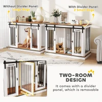 PawHut 47in Dog Crate Furniture with Divider Panel, Wooden Dog Kennel TV Stand for Large Breeds, Pet House Side Table for 2 Small Breeds with 2 Rooms Design, 2 Sliding Doors, White(m-5)