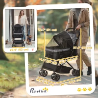 PawHut Foldable Cat Dog Travel Carriage, 4 Wheels Pet Stroller with EVA Wheel Brake, 3-stage Canopy, Mesh Window Door, Black(m-3)