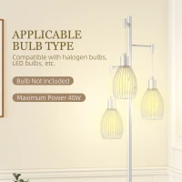 HOMCOM Industrial Floor Lamp with 3 Hanging Wire Lampshades, Dimmable Standing Lamp for Living Room, Silver(m-7)