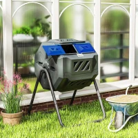 Outsunny Tumbling Compost Bin Outdoor Dual Chamber 360° Rotating Composter 43 Gallon with Sliding Doors, Blue(m-8)