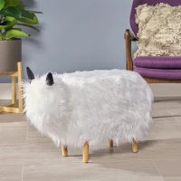 Adorable Upholstered Yak Ottoman with Sturdy Construction, Kid-Friendly Multi-Functional Foot Stool, 26.5" L x 17.5" W x 17.5" H, White(m-1)