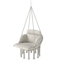 Outsunny Hammock Swing Chair, Macrame Hanging Chair with Large Cushion, Chain, Steel Frame for Indoor Outdoor Use, Cream White(m-1)