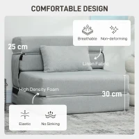 HOMCOM Folding Chair Bed with Pillow, Modern Linen Sleeper Sofa Bed for Living Room, Dorm, Guest Use, Light Gray(m-5)
