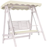Outsunny 2 Seater Patio Swing with Stand, Canopy and Cushion, Outdoor Swing Chair Wooden Swinging Bench(m-11)