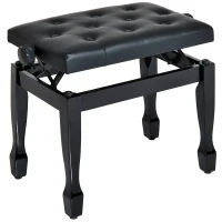 HOMCOM 25" Adjustable Height Piano Bench with Padded Cushion, Keyboard Seat with Storage and Solid Wood Legs, Black(m-2)