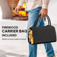 Outsunny Firewood Rack Outdoor, Heavy-Duty Log Holder with Log Tote Bag for Fireplace, Indoor Fire Wood Storage Rack(m-5)