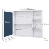 kleankin MDF Medicine Cabinet with Mirror, Bathroom Storage Cabinet with 3-tier Shelves, Wall Mounted, White(m-3)