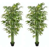HOMCOM Set of 2 6 FT Artificial Tree Bamboo Tree Fake Plants in Pot for Home Office Living Room Decor, Green(m-2)