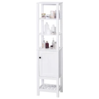 HOMCOM Tall Bathroom Storage Cabinet, Narrow Freestanding Linen Tower with Shelves & Compact Design, White(m-11)