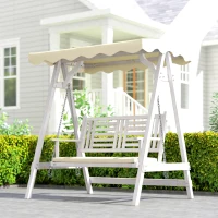Outsunny 2 Seater Patio Swing with Stand, Canopy and Cushion, Outdoor Swing Chair Wooden Swinging Bench(m-8)