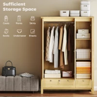 HOMCOM 3 Doors Wardrobe Closet with 2 Drawers, Bedroom Armoire with Lockable Drawer, Hanging Rod and Storage Shelves, Natural(m-4)