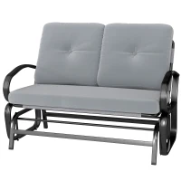 Outsunny Outdoor Glider Bench, 2-Person Patio Rocker Loveseat with Tufted Cushions, Steel Frame for Porch, Garden Backyard, Gray(m-11)