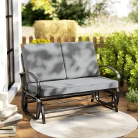 Outsunny Outdoor Glider Bench, 2-Person Patio Rocker Loveseat with Tufted Cushions, Steel Frame for Porch, Garden Backyard, Gray(m-8)