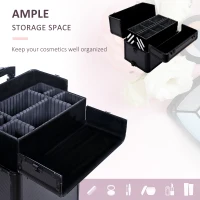 HOMCOM Pro 3 in 1 Portable Aluminum Makeup Cases Rolling Cosmetic Organizer Box, Black (Black)(m-7)