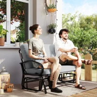 Outsunny Outdoor Glider Bench, 2-Person Patio Rocker Loveseat with Tufted Cushions, Steel Frame for Porch, Garden Backyard, Gray(m-2)