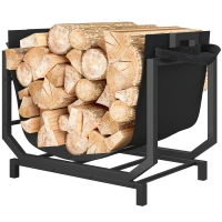 Outsunny Firewood Rack Outdoor, Heavy-Duty Log Holder with Log Tote Bag for Fireplace, Indoor Fire Wood Storage Rack(m-2)