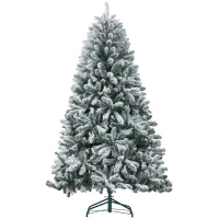 HOMCOM 6 Foot Artificial Flocked Christmas Tree with Snow, Metal Stand, Hinged Xmas Tree for Home Office Holiday(m-2)