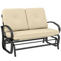 Outsunny Outdoor Glider Bench, 2-Person Patio Rocker Loveseat with Tufted Cushions, Steel Frame for Porch, Garden Backyard, Beige(m-1)