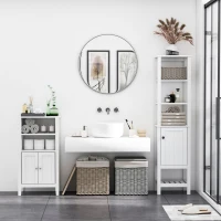 HOMCOM Tall Bathroom Storage Cabinet, Narrow Freestanding Linen Tower with Shelves & Compact Design, White(m-5)