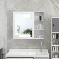 kleankin MDF Medicine Cabinet with Mirror, Bathroom Storage Cabinet with 3-tier Shelves, Wall Mounted, White(m-8)