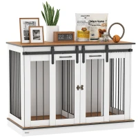 PawHut Dog Crate, Dog Cage End Table with Divider Panel, Dog Crate Furniture for Large Dog and 2 Small Dogs, White(m-1)
