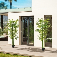 HOMCOM Set of 2 6 FT Artificial Tree Bamboo Tree Fake Plants in Pot for Home Office Living Room Decor, Green