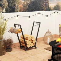 Outsunny 31 Inch Firewood Rack Outdoor, Heavy Duty Log Rack with Swivel Casters, Indoor Fire Wood Holders for Fireplace, Black(m-8)