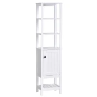 HOMCOM Tall Bathroom Storage Cabinet, Narrow Freestanding Linen Tower with Shelves & Compact Design, White(m-2)