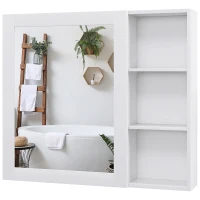 kleankin MDF Medicine Cabinet with Mirror, Bathroom Storage Cabinet with 3-tier Shelves, Wall Mounted, White(m-2)