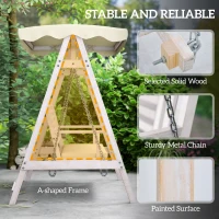 Outsunny 2 Seater Patio Swing with Stand, Canopy and Cushion, Outdoor Swing Chair Wooden Swinging Bench(m-7)