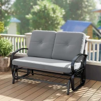 Outsunny Outdoor Glider Bench, 2-Person Patio Rocker Loveseat with Tufted Cushions, Steel Frame for Porch, Garden Backyard, Gray(m-10)