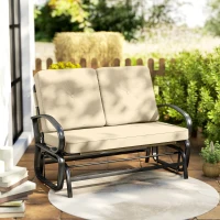 Outsunny Outdoor Glider Bench, 2-Person Patio Rocker Loveseat with Tufted Cushions, Steel Frame for Porch, Garden Backyard, Beige(m-8)
