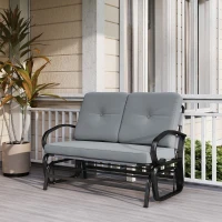 Outsunny Outdoor Glider Bench, 2-Person Patio Rocker Loveseat with Tufted Cushions, Steel Frame for Porch, Garden Backyard, Gray(m-9)