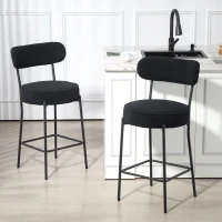 HOMCOM Set of 2 Barstools, Upholstered Bar Stools with Backrest, Footrest for Kitchen Island, Dining Room, Black(m-1)