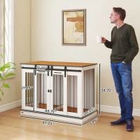 PawHut Dog Crate, Dog Cage End Table with Divider Panel, Dog Crate Furniture for Large Dog and 2 Small Dogs, White(m-3)