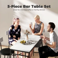 HOMCOM 5-Piece Bar Table Set, Industrial Bar Table and Stools for 4 with Footrest and Steel Frame for Kitchen, Cement Grey(m-4)