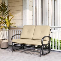 Outsunny Outdoor Glider Bench, 2-Person Patio Rocker Loveseat with Tufted Cushions, Steel Frame for Porch, Garden Backyard, Beige(m-9)
