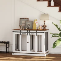 PawHut Dog Crate, Dog Cage End Table with Divider Panel, Dog Crate Furniture for Large Dog and 2 Small Dogs, White(m-9)