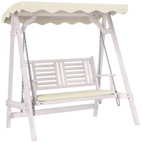 Outsunny 2 Seater Patio Swing with Stand, Canopy and Cushion, Outdoor Swing Chair Wooden Swinging Bench(m-2)