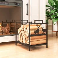 Outsunny Heavy Duty Log Stand, Firewood Rack Outdoor with Handles, Wood Storage Holder for Fireplace, Black(m-10)