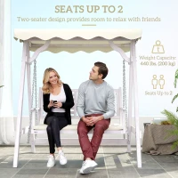 Outsunny 2 Seater Patio Swing with Stand, Canopy and Cushion, Outdoor Swing Chair Wooden Swinging Bench(m-4)