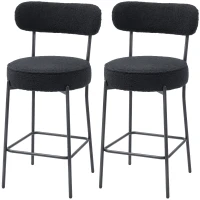 HOMCOM Set of 2 Barstools, Upholstered Bar Stools with Backrest, Footrest for Kitchen Island, Dining Room, Black(m-2)