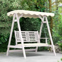 Outsunny 2 Seater Patio Swing with Stand, Canopy and Cushion, Outdoor Swing Chair Wooden Swinging Bench(m-10)