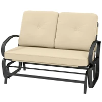 Outsunny Outdoor Glider Bench, 2-Person Patio Rocker Loveseat with Tufted Cushions, Steel Frame for Porch, Garden Backyard, Beige(m-11)
