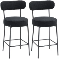 HOMCOM Set of 2 Barstools, Upholstered Bar Stools with Backrest, Footrest for Kitchen Island, Dining Room, Black(m-11)