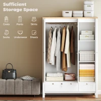 HOMCOM 3 Doors Wardrobe Closet with 2 Drawers, Bedroom Armoire with Lockable Drawer, Hanging Rod and Storage Shelves, White(m-4)